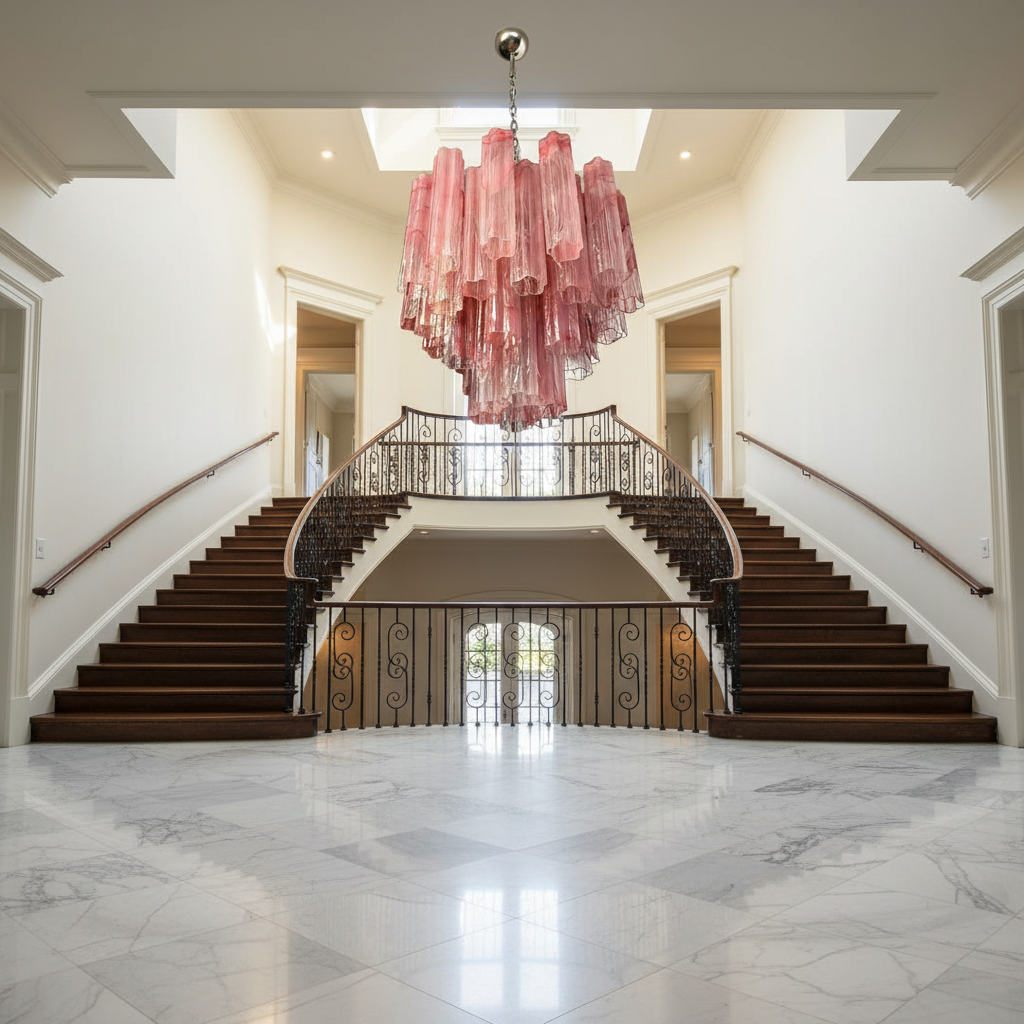 Riviko Alabaster Bloom 8-Light Chandelier - dramatic American stairwell with soaring ceiling