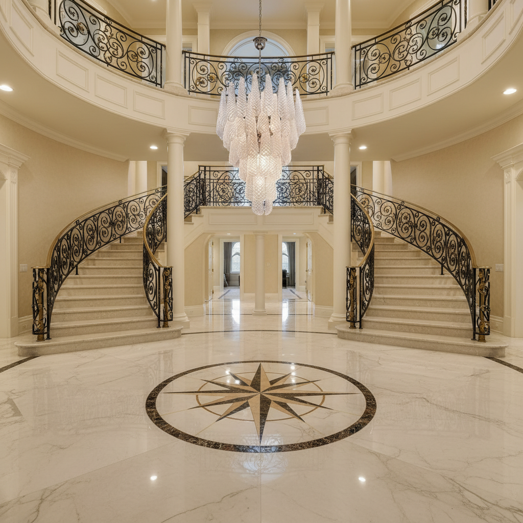 Riviko Veridian Cascade Drop Chandelier - grand American foyer with two-story ceiling