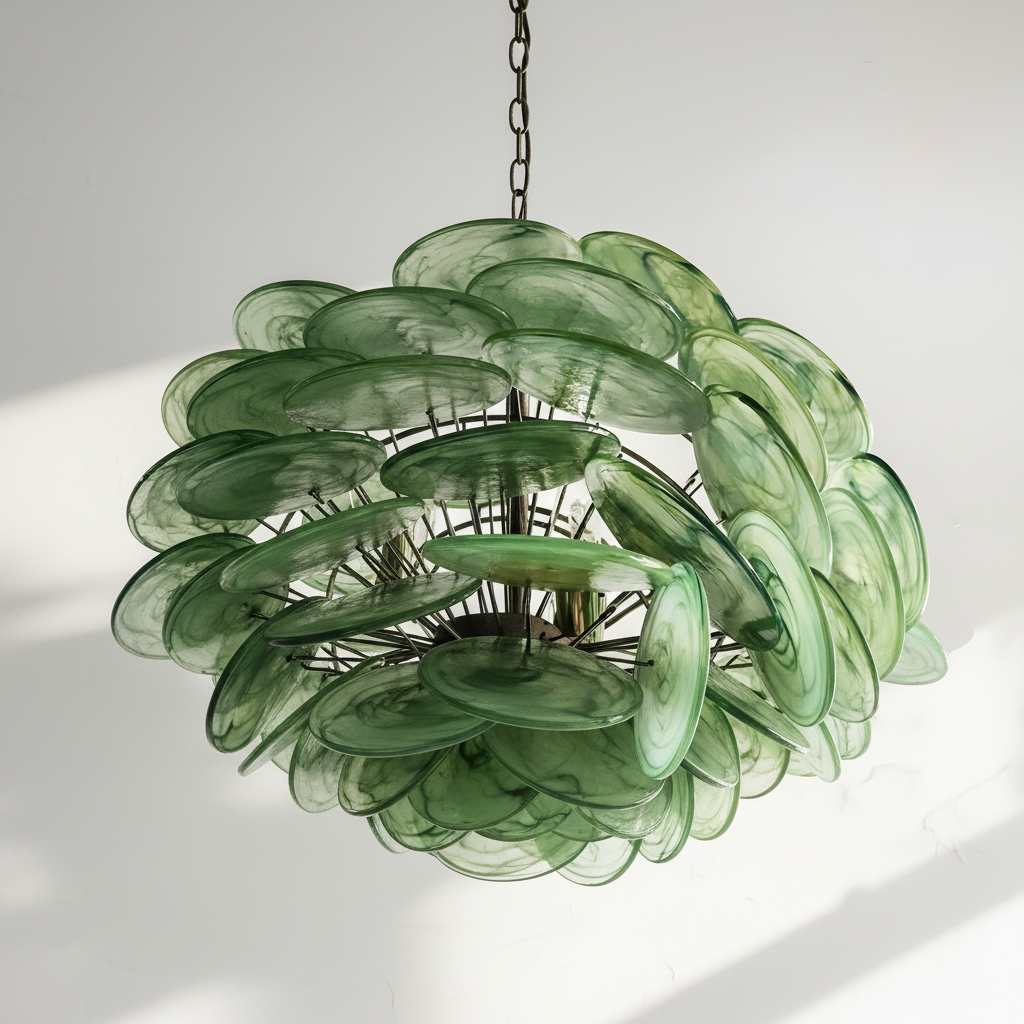 Riviko Verdant Aura Glass Disk Chandelier - Background Shot
