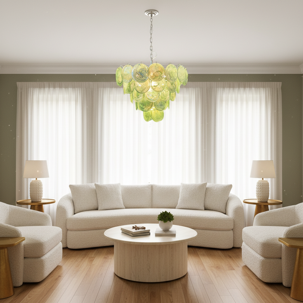 Riviko Verdant Aura Glass Disk Chandelier - sophisticated American living room