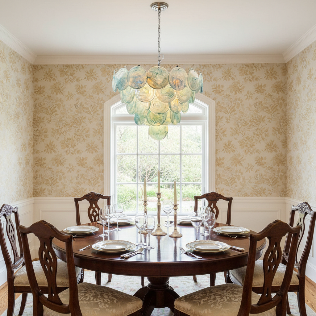 Riviko Azure Bloom Glass Chandelier - formal American dining room