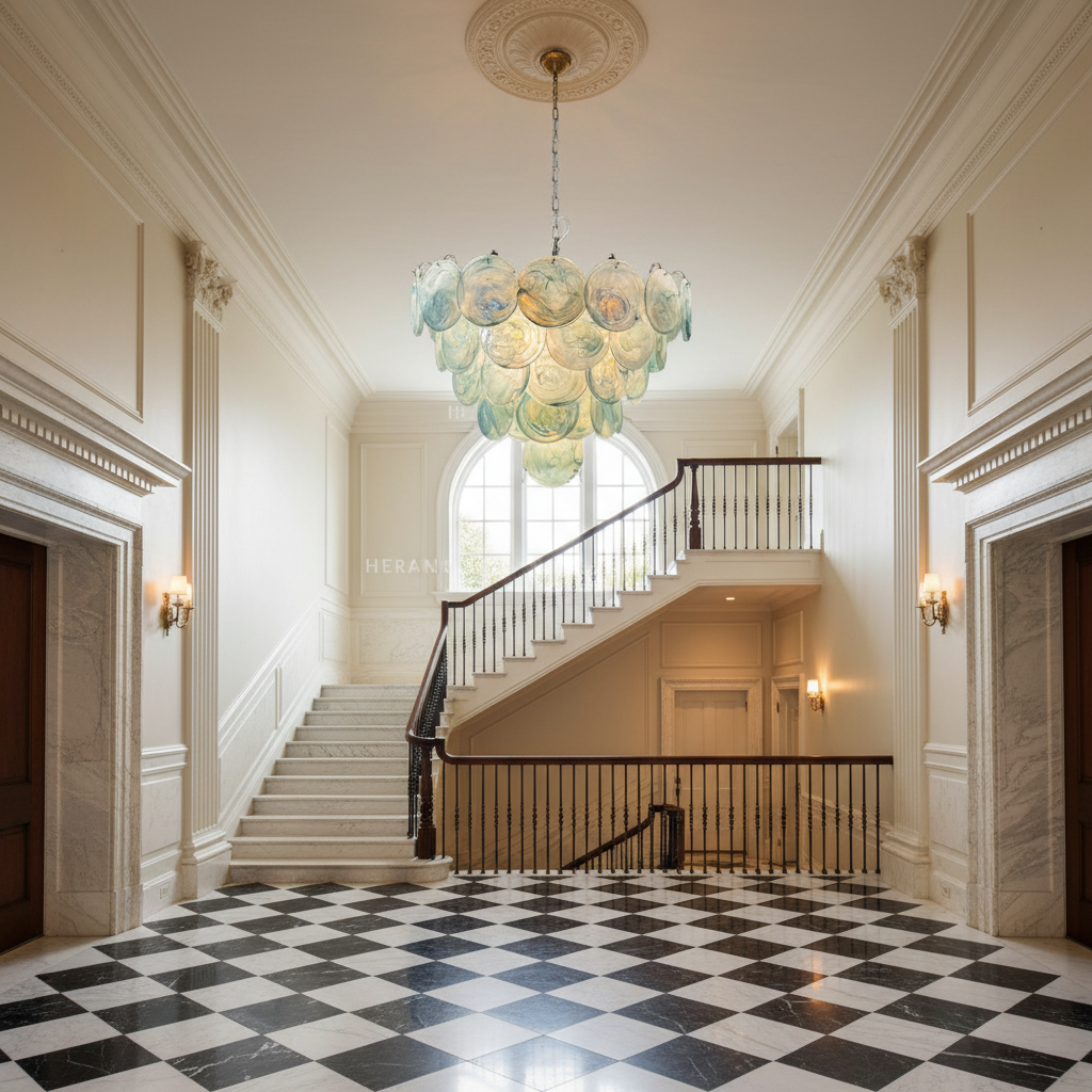 Riviko Azure Bloom Glass Chandelier - grand American estate foyer