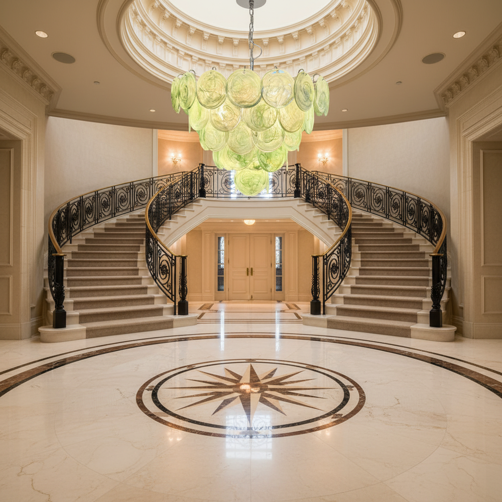 Riviko Murano Chandelier 57 Green - grand American foyer with two-story ceiling