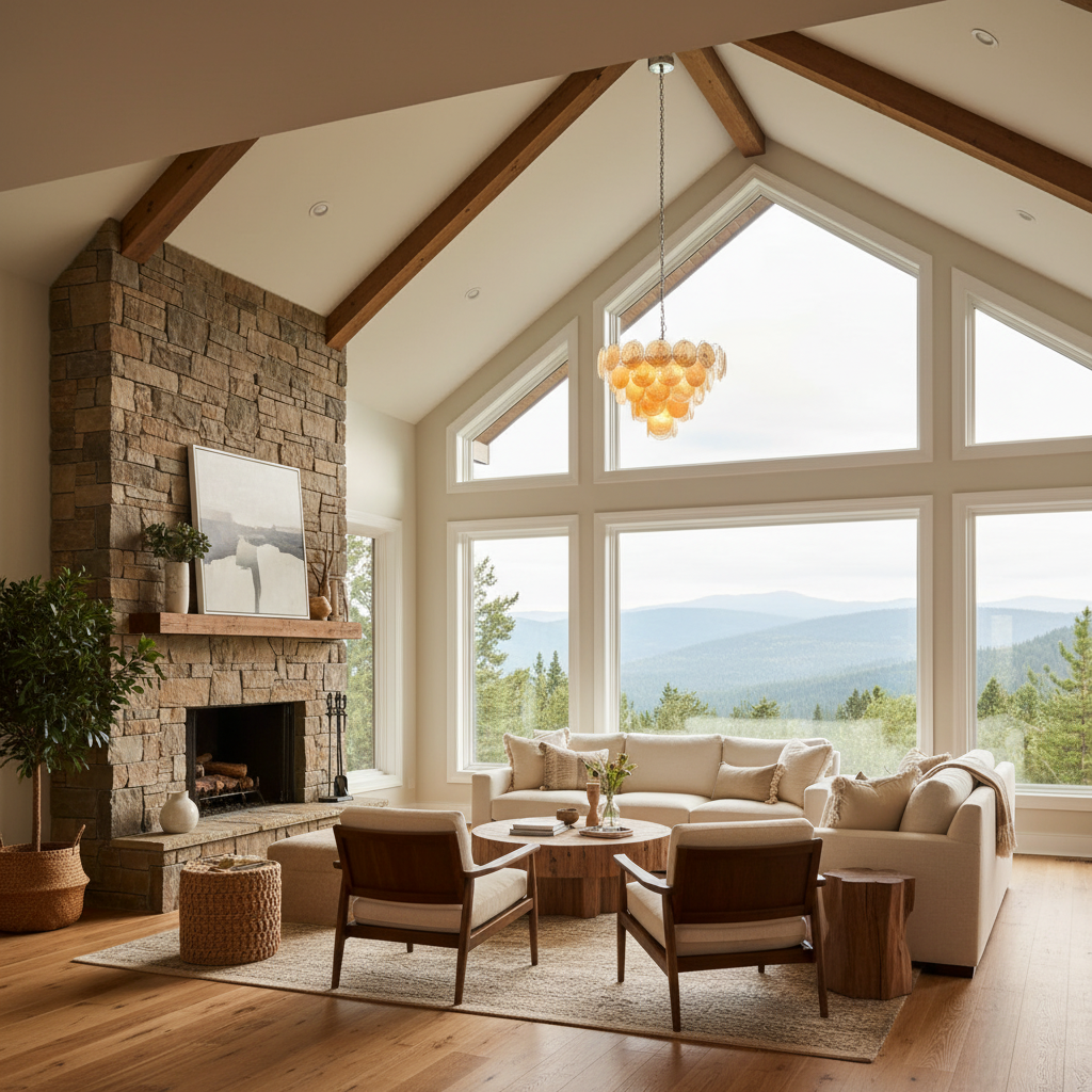 Riviko Aurelian Bloom Murano Chandelier - American transitional great room with cathedral ceiling