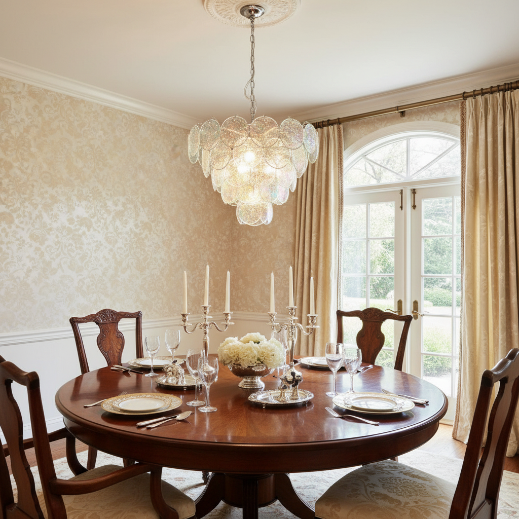 Riviko Aura Iridescent Glass Chandelier - formal American dining room