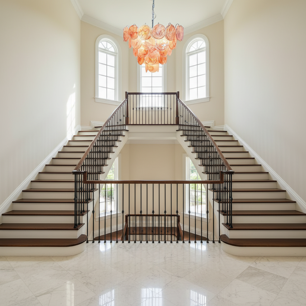 Riviko Rose Alabaster Grand Chandelier - dramatic American stairwell with soaring ceiling