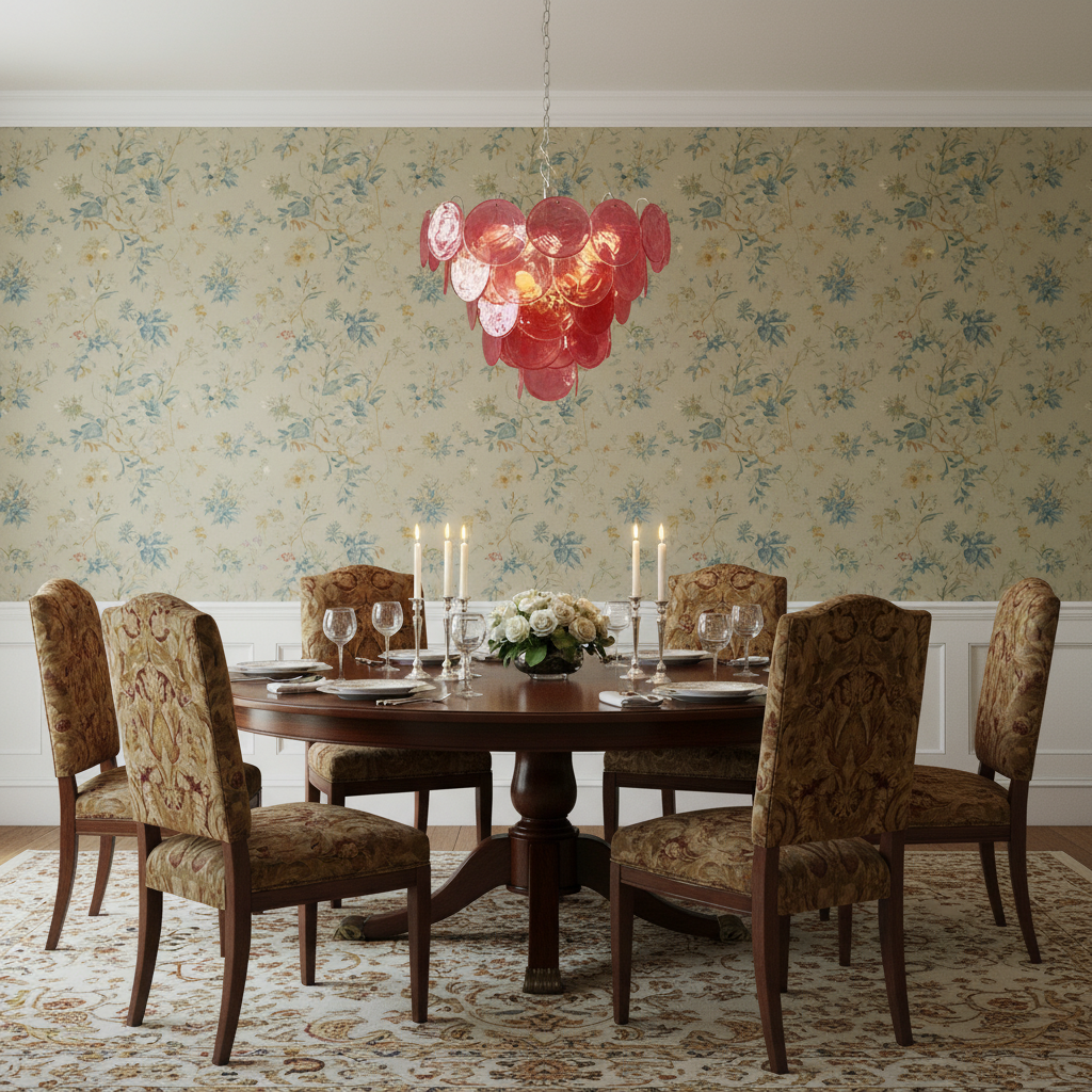 Riviko Murano Chandelier 57 Pink - formal American dining room