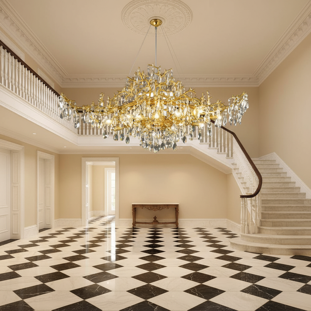 Riviko Gilded Branch Crystal Chandelier - grand American estate foyer