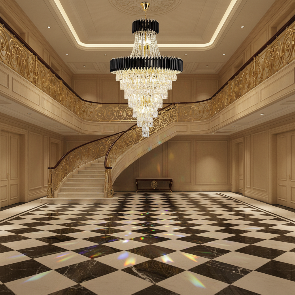 Riviko Obsidian Radiance Crystal Chandelier - grand American estate foyer
