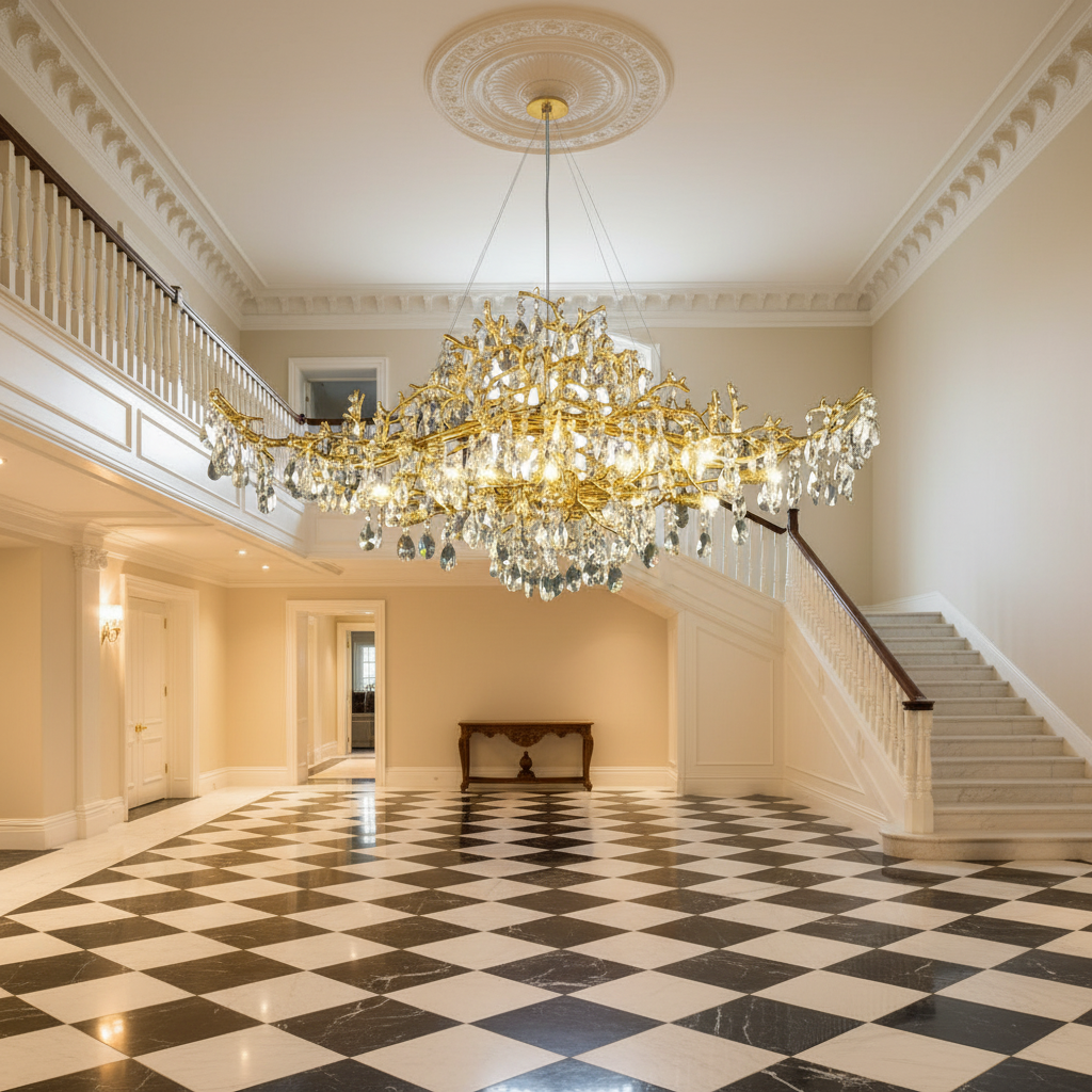 Riviko Bessa Modern Large Gold Crystal Branch Chandelier - grand American estate foyer