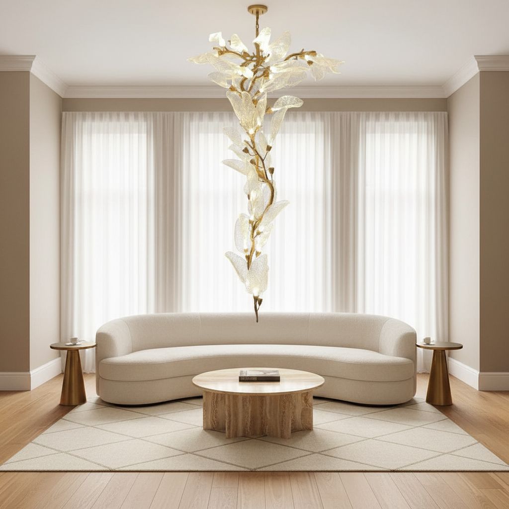 Riviko Verdant Petal Resin Chandelier - sophisticated American living room