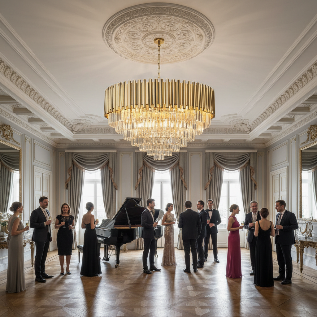 Riviko Radiant Cascade Crystal Chandelier - American ballroom or formal entertaining space