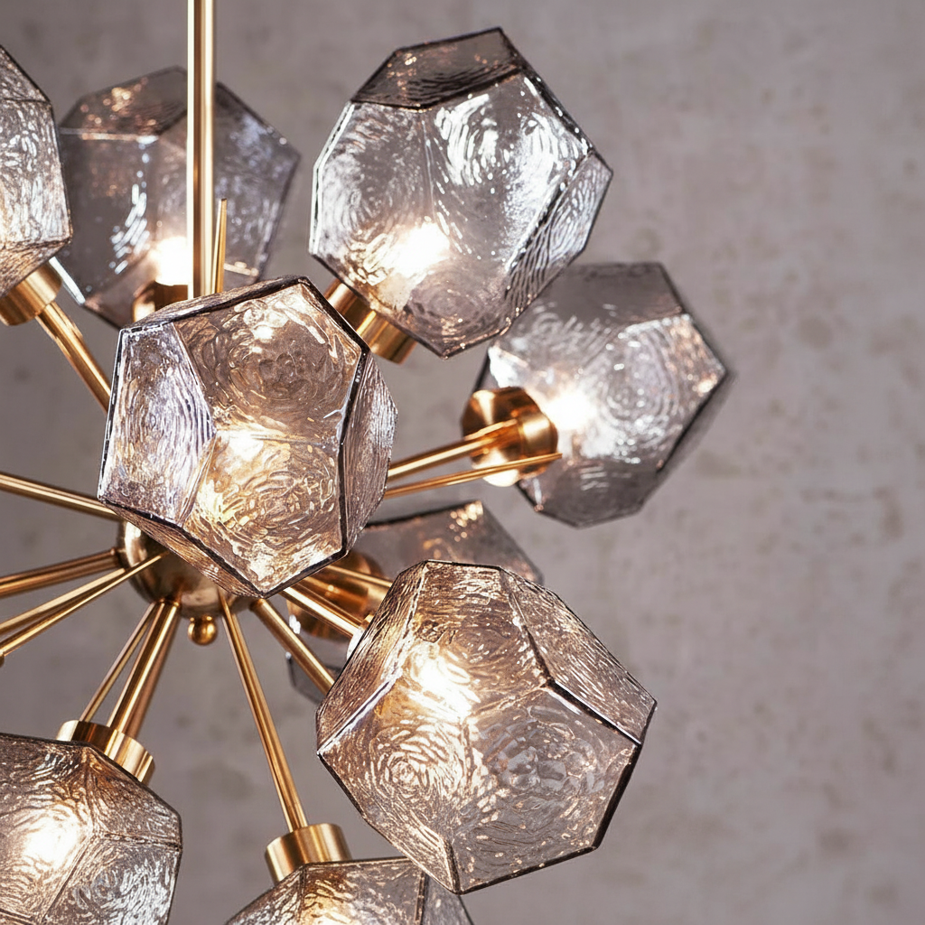 Riviko Radiant Orb Brass Crystal Chandelier - Background Shot
