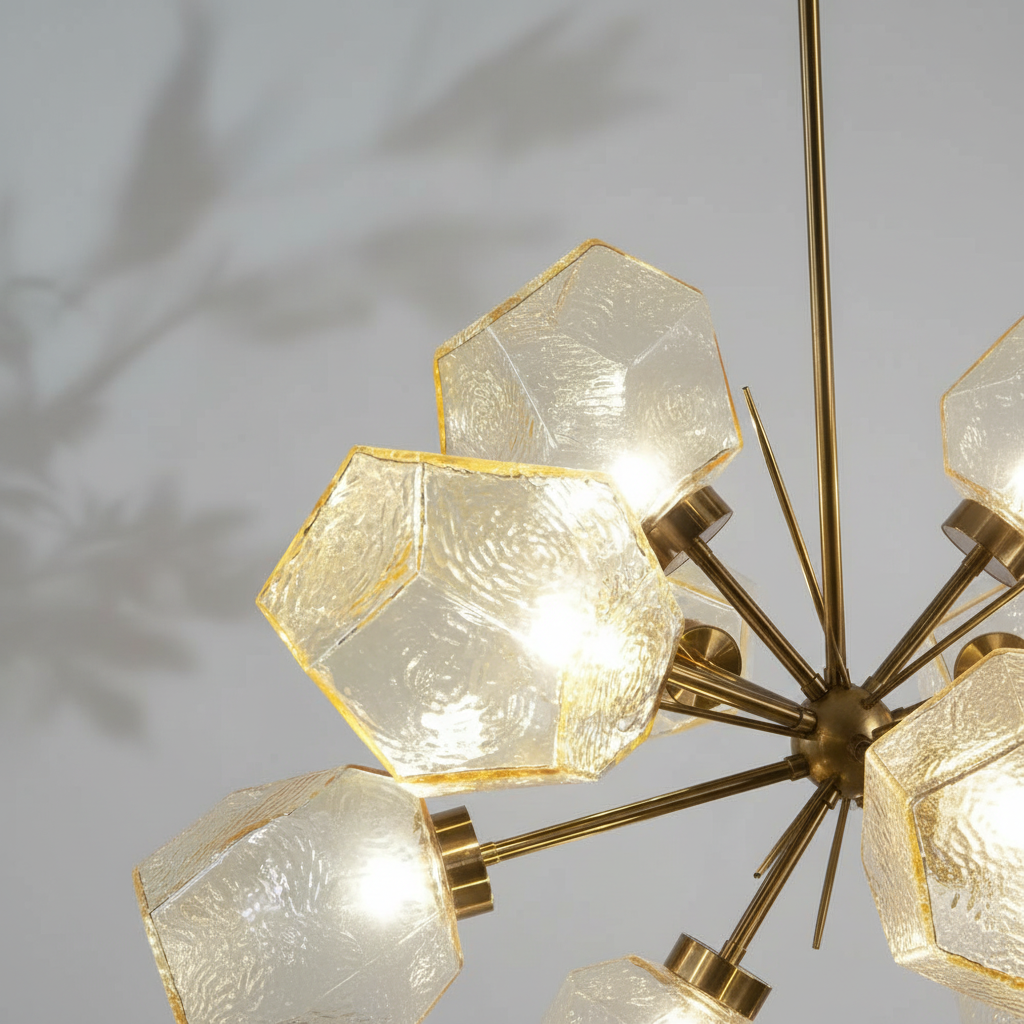 Riviko Radiant Orb Brass Crystal Chandelier - Background Shot