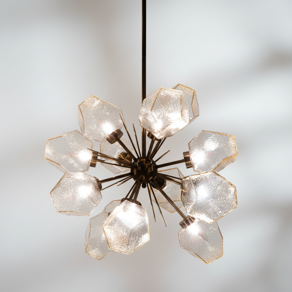 Riviko Radiant Orb Brass Crystal Chandelier - Background Shot