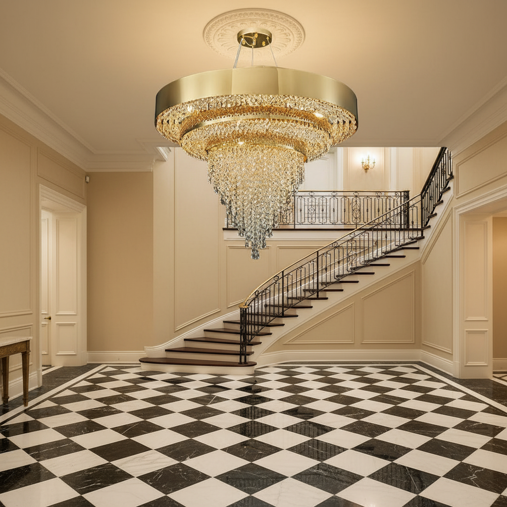 Riviko Radiant Aura Oval K9 Crystal Chandelier - grand American estate foyer