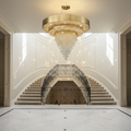 Riviko Decorative Gold Round Crystal Living Room Chandelier Light Oval Pendant Lamp For Dining Room Kitchen Table - dramatic American stairwell with soaring ceiling