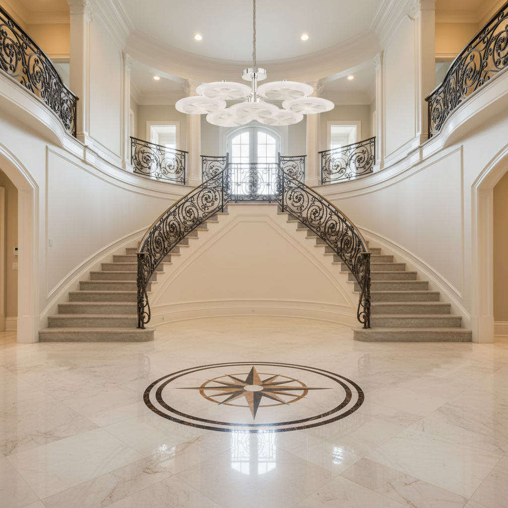 Riviko Glacial Radiance Round Chandelier - grand American foyer with two-story ceiling