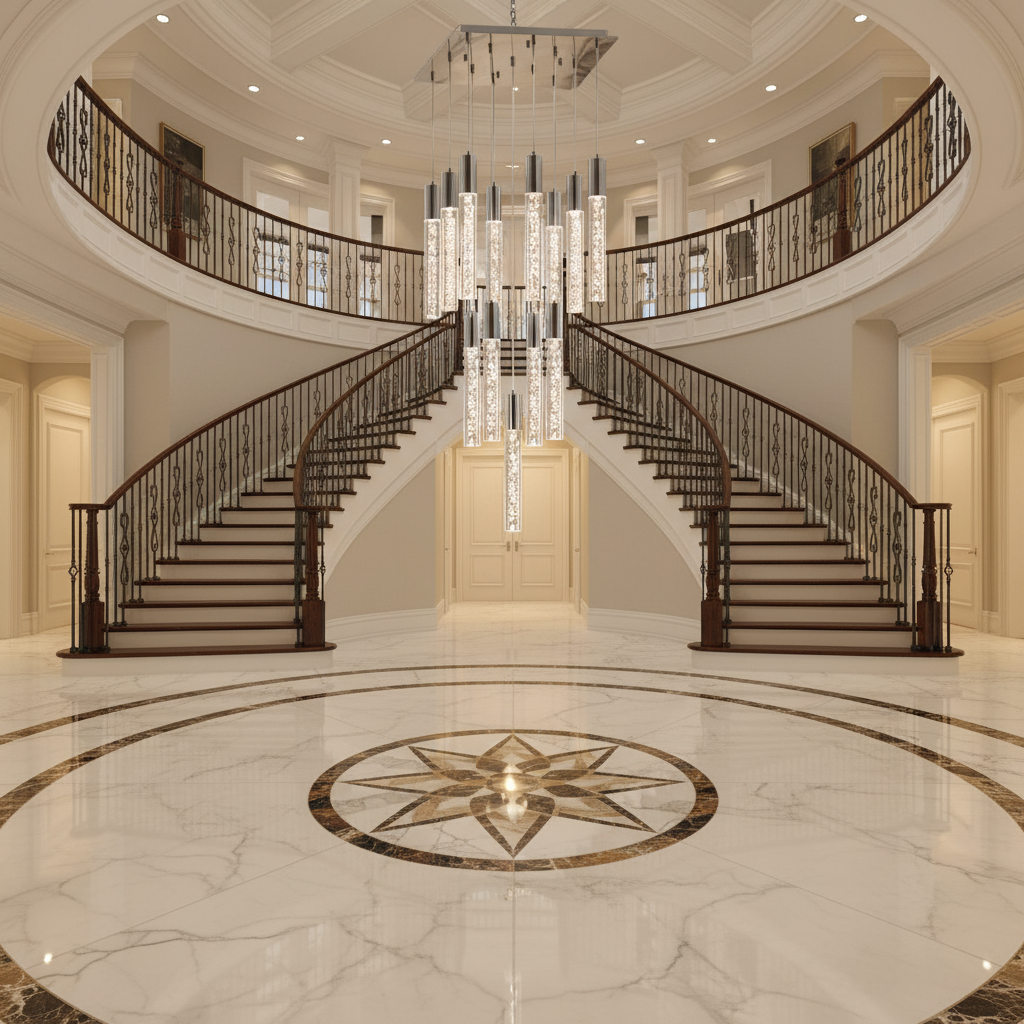 Riviko Sparkling Night Cylinder Chandelier 13 Light - grand American foyer with double-height ceiling