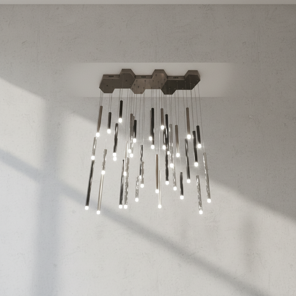 Riviko Aura Cascade Round Tubular Pendant Chandelier - Background Shot