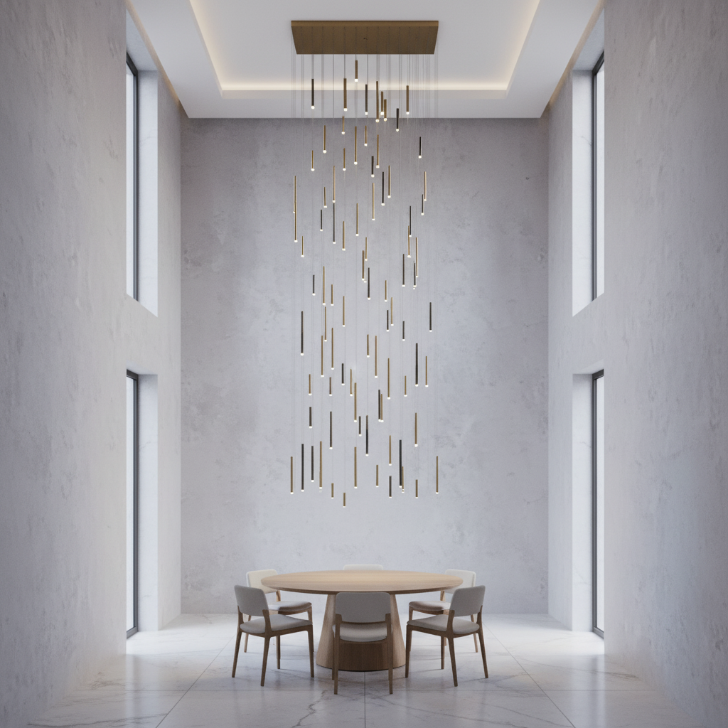 Riviko Aura Cascade Round Tubular Pendant Chandelier - Background Shot