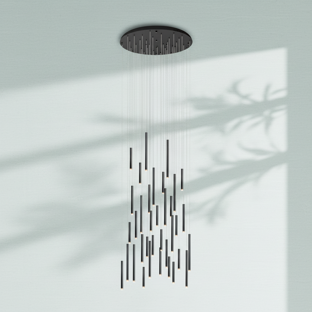 Riviko Aura Cascade Round Tubular Pendant Chandelier - Background Shot
