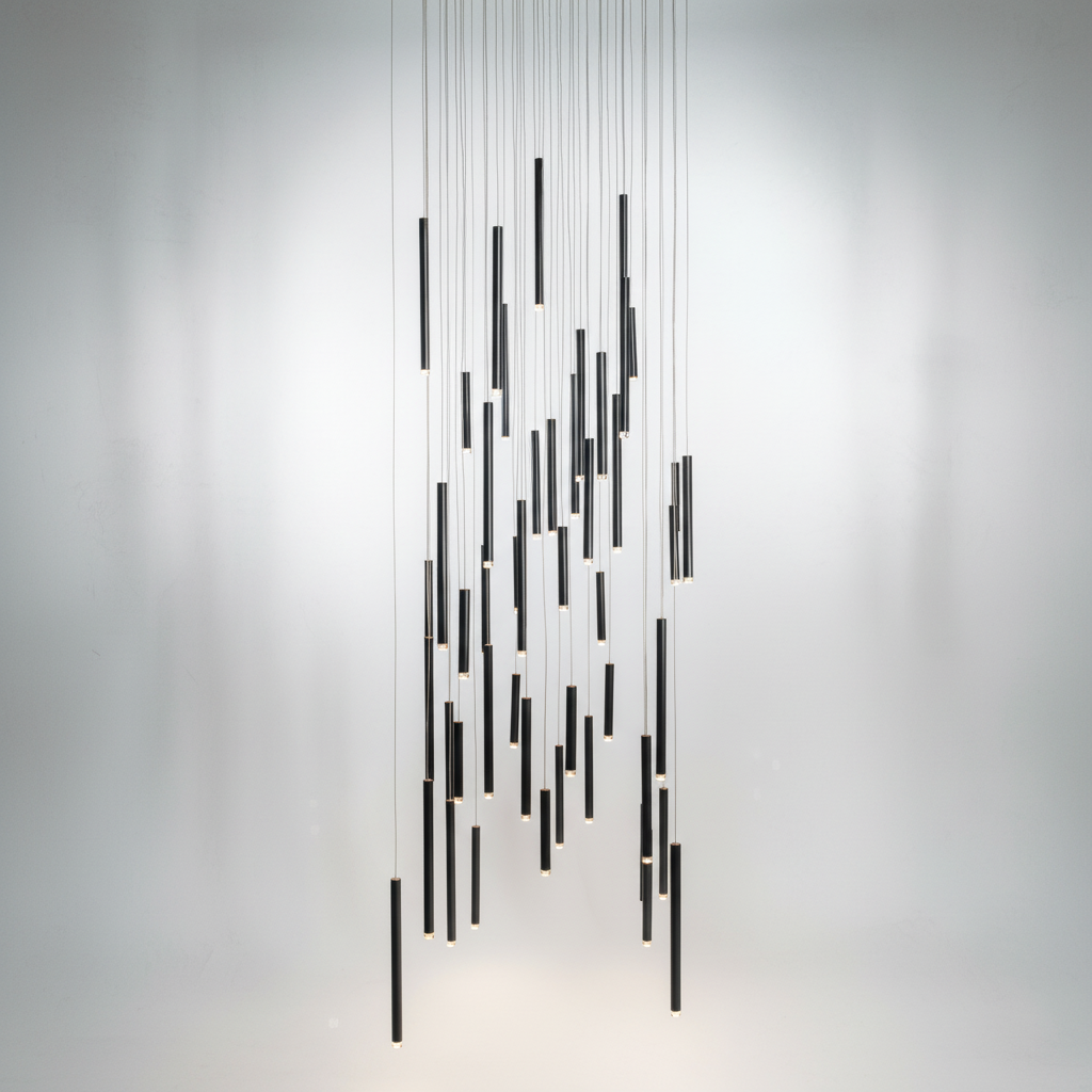 Riviko Aura Cascade Round Tubular Pendant Chandelier - Background Shot