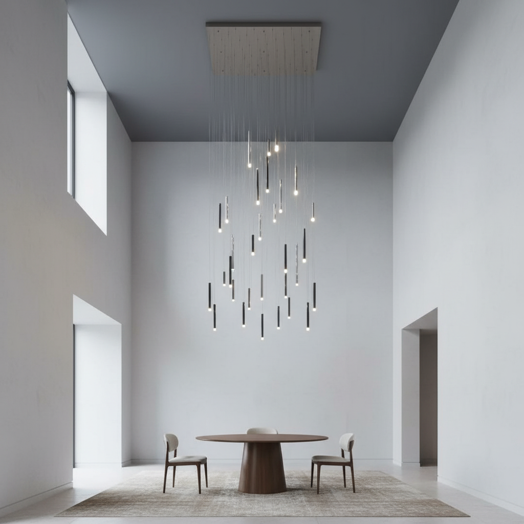 Riviko Aura Cascade Round Tubular Pendant Chandelier - Background Shot