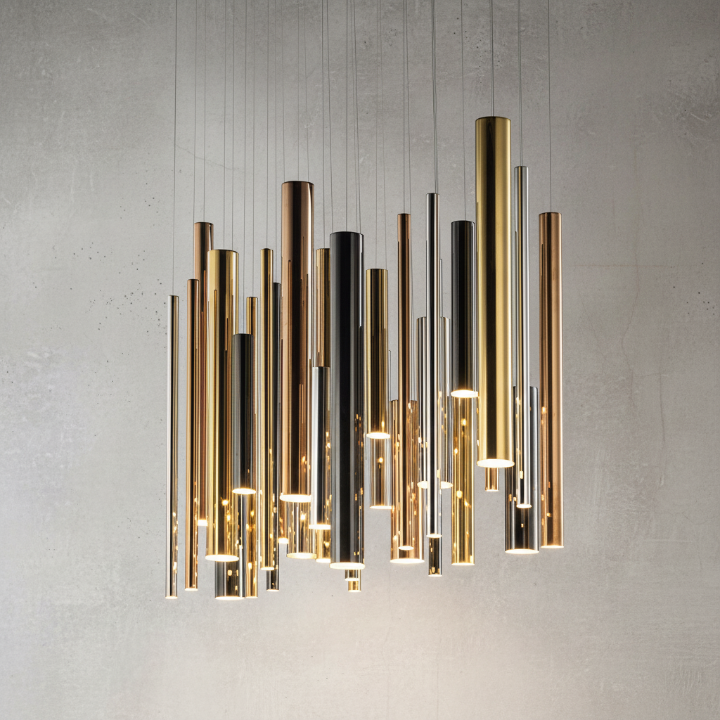 Riviko Aura Cascade Round Tubular Pendant Chandelier - Background Shot