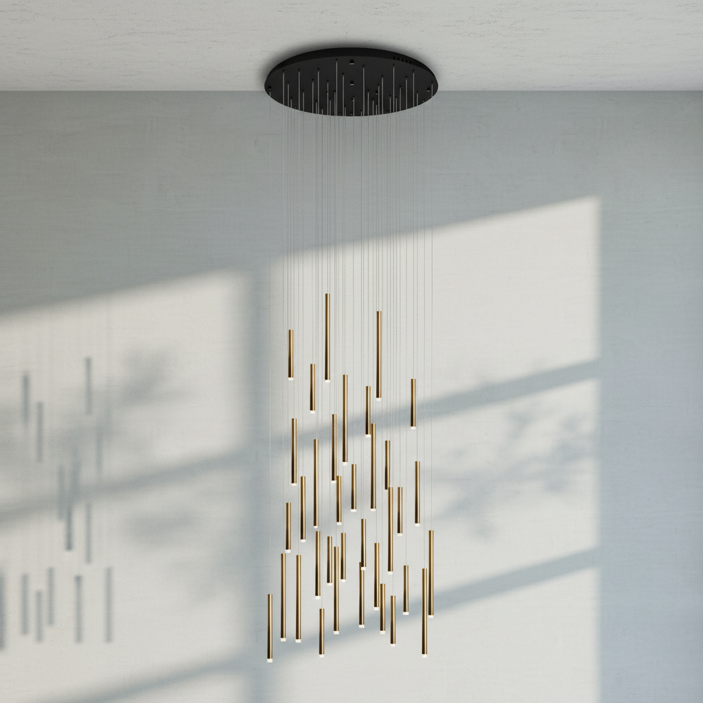 Riviko Aura Cascade Round Tubular Pendant Chandelier - Background Shot