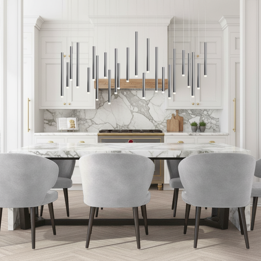 Riviko Aura Cascade Rectangular Pendant Chandelier - upscale American kitchen