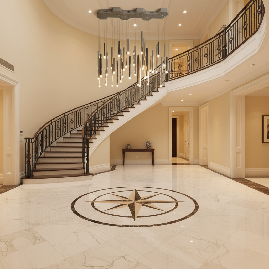 Riviko Bellini Round Two-Tone Tubular Pendant Light Chandelier - grand American foyer with two-story ceiling