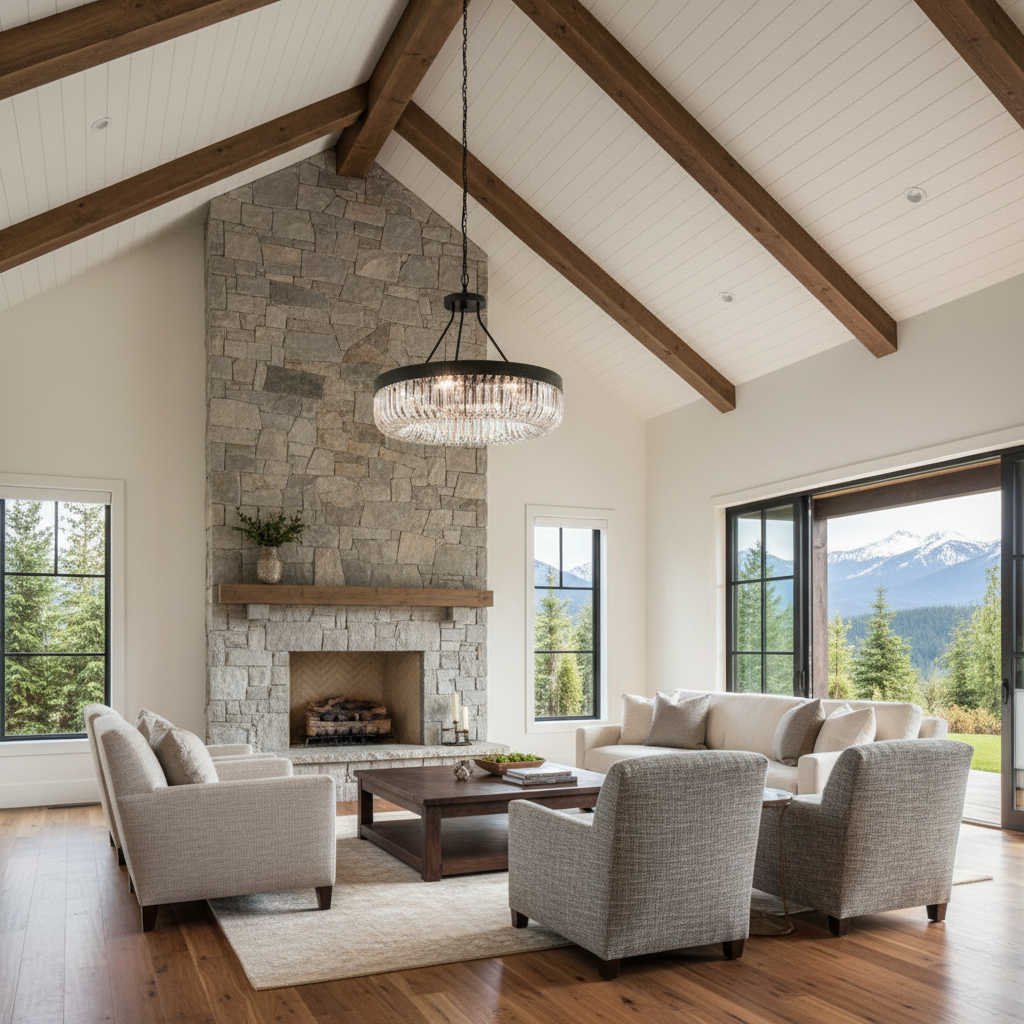 Riviko Regal Radiance 1-Tier 8-Light Round Chandelier - American transitional great room with cathedral ceiling