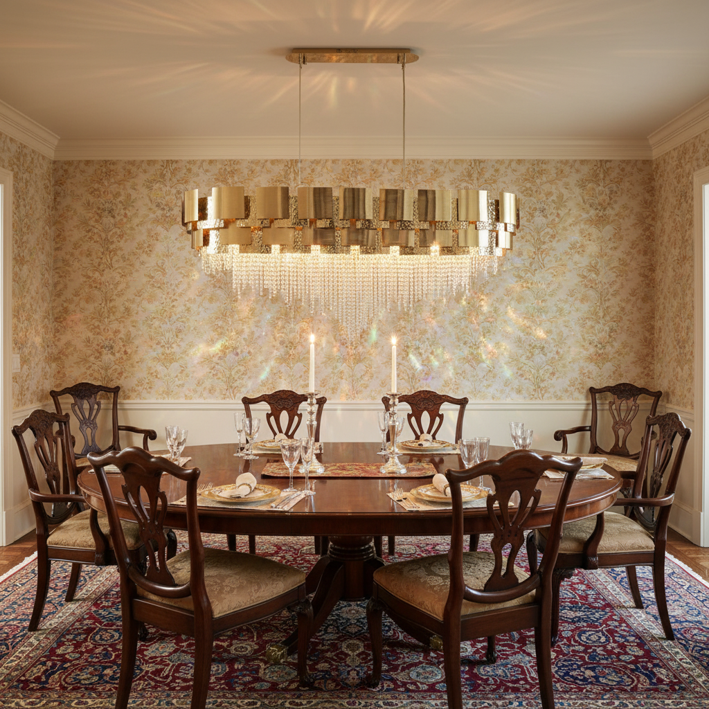 Riviko Radiant Cascade Linear Crystal Chandelier - formal American dining room