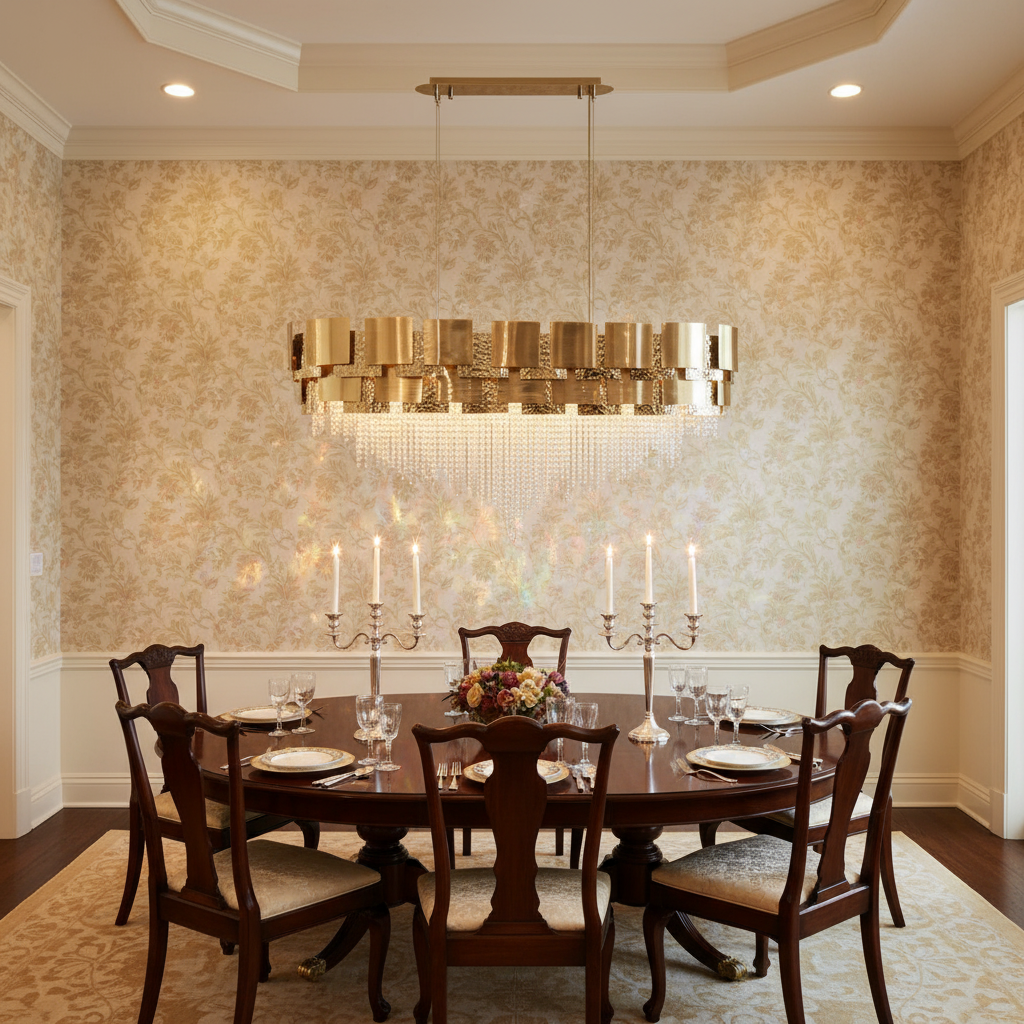 Riviko Amadeo Linear Crystal Bead Chandelier - formal American dining room