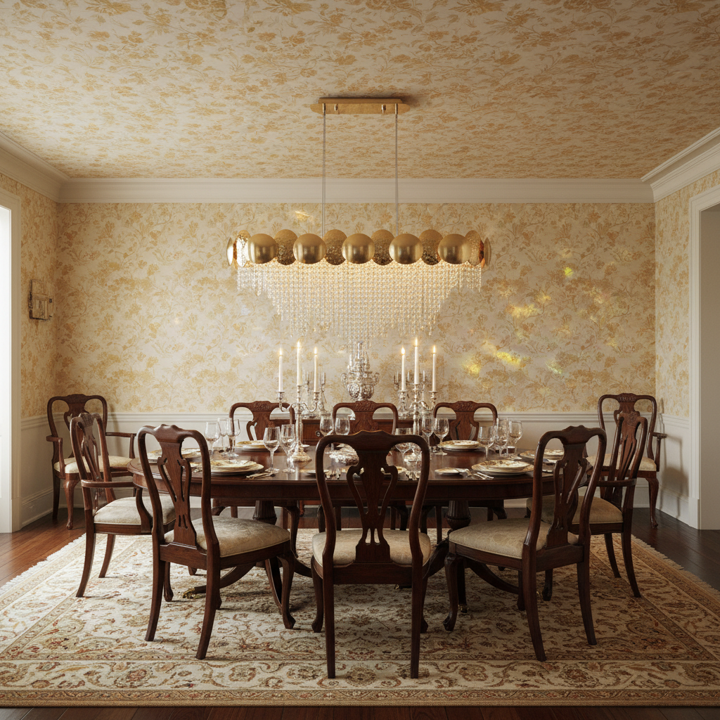 Riviko Radiant Oval Brass Crystal Chandelier - formal American dining room