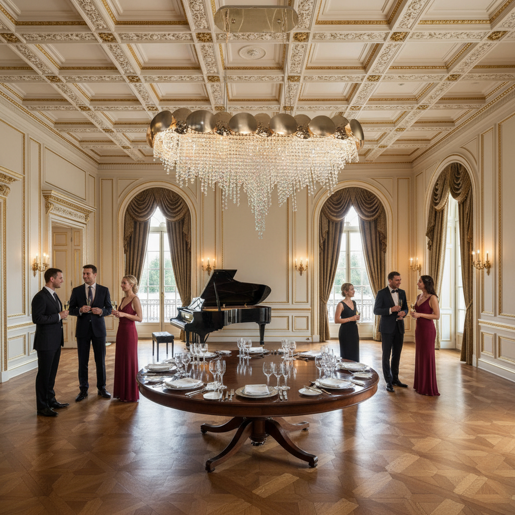 Riviko Amadeo Oval Brass Crystal Chandelier - American ballroom or formal entertaining space