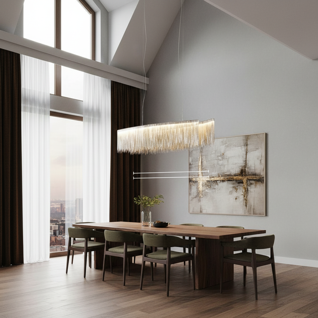 Riviko Radiant Cascade Linear Chandelier - American great room dining area