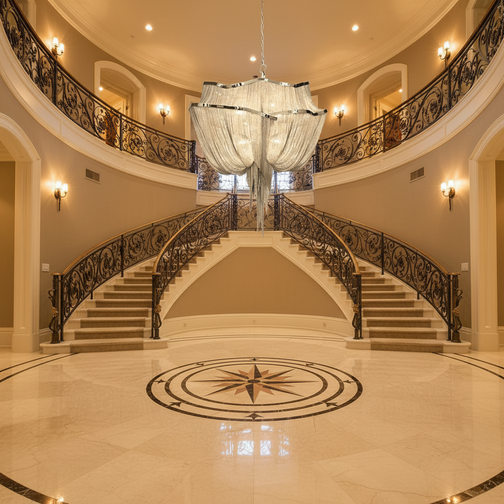Riviko Alisa Double-Layer 7-Light Chandelier - grand American foyer with two-story ceiling