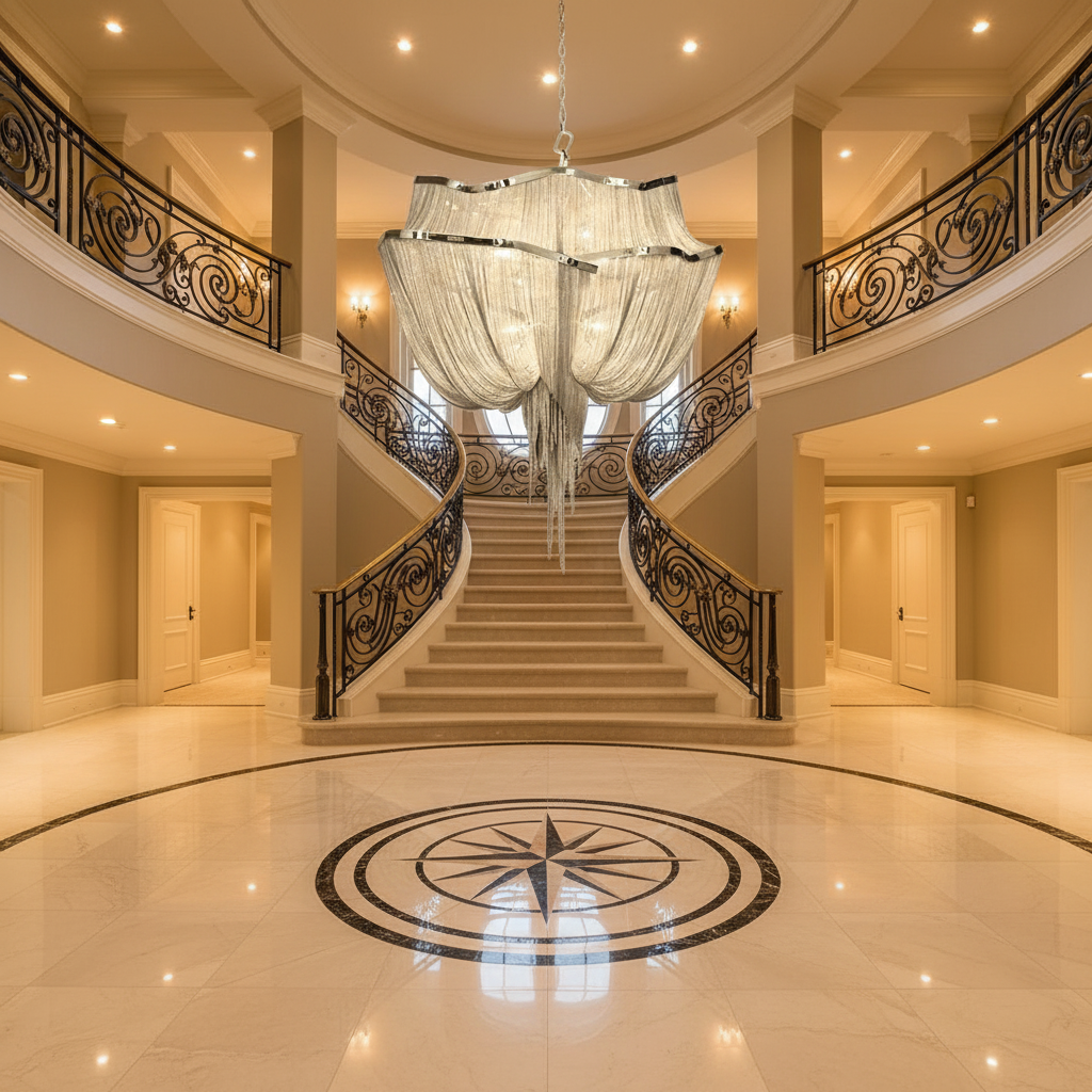Riviko Alisa Double-Layer Chandelier - grand American foyer with two-story ceiling