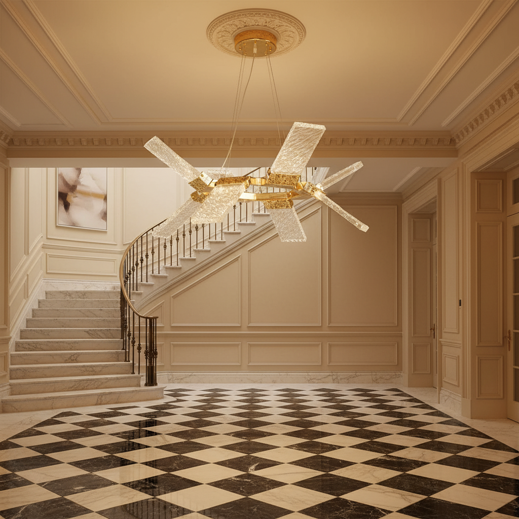 Riviko Radiant Crest Round Wave Chandelier - grand American estate foyer