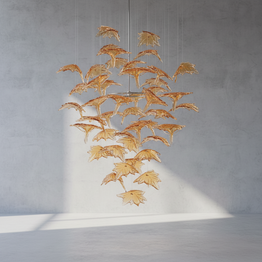 Riviko Vibrant Artisan Glass Leaf Chandelier - Background Shot