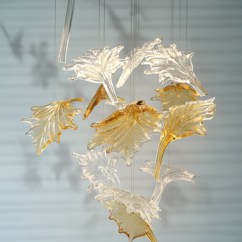 Riviko Vibrant Artisan Glass Leaf Chandelier - Background Shot