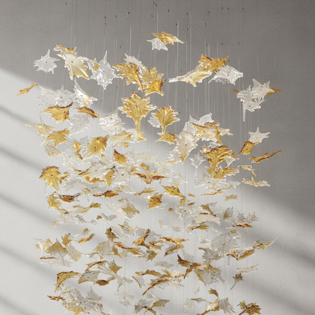 Riviko Vibrant Artisan Glass Leaf Chandelier - Background Shot