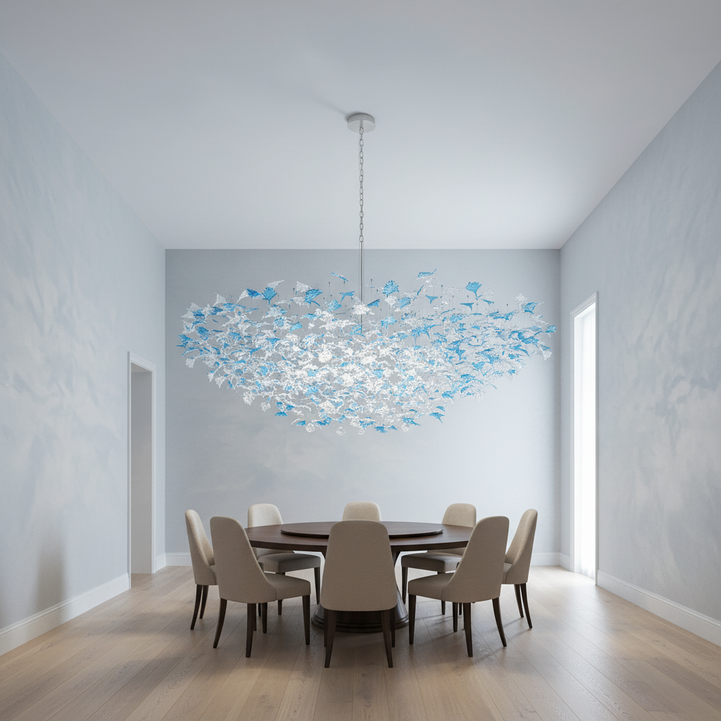 Riviko Vibrant Artisan Glass Leaf Chandelier - Background Shot
