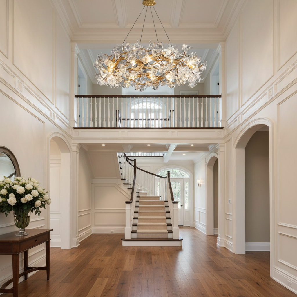 Riviko Veridian Bloom Branch Chandelier - elegant American entryway with arched doorway