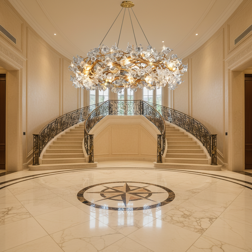 Riviko Veridian Bloom Branch Chandelier - grand American foyer with two-story ceiling