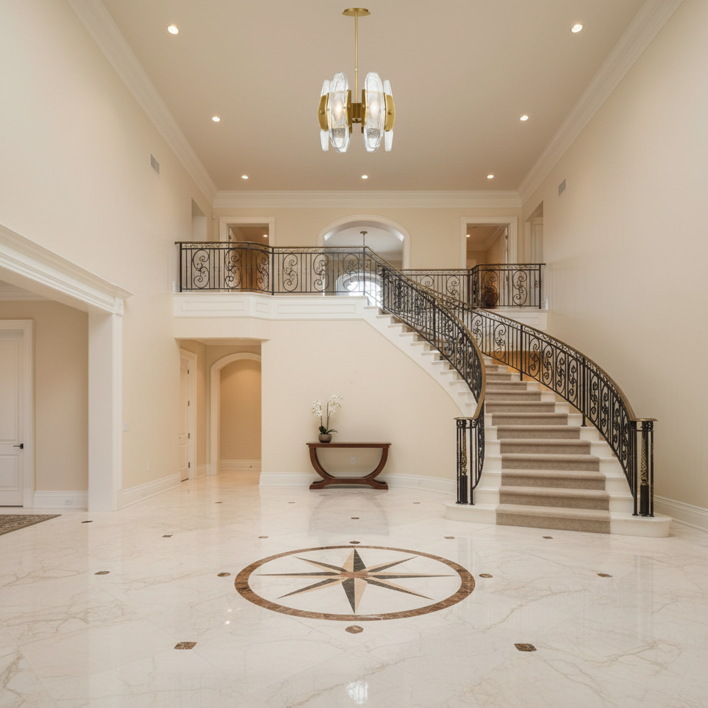 Riviko Veridian Glow Round Chandelier - grand American foyer with two-story ceiling