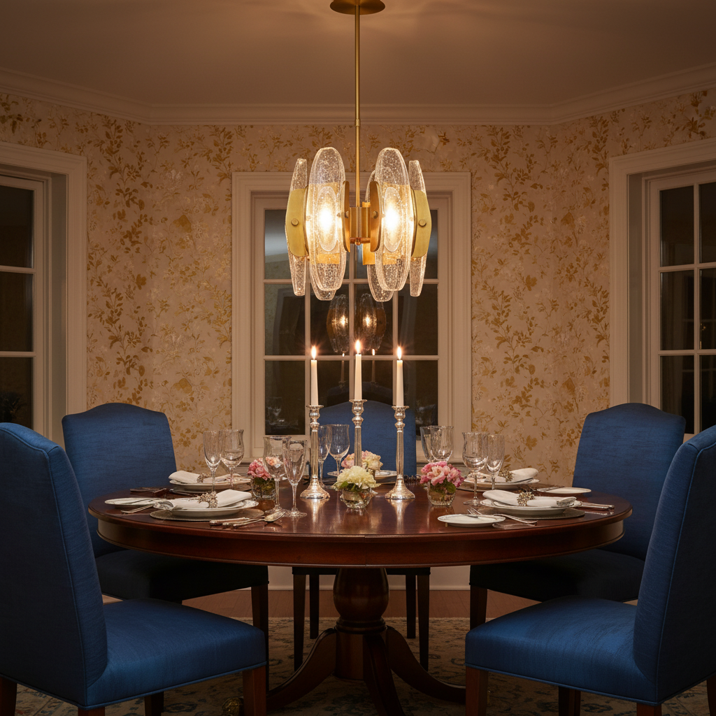 Riviko Veridian Glow Round Chandelier - formal American dining room