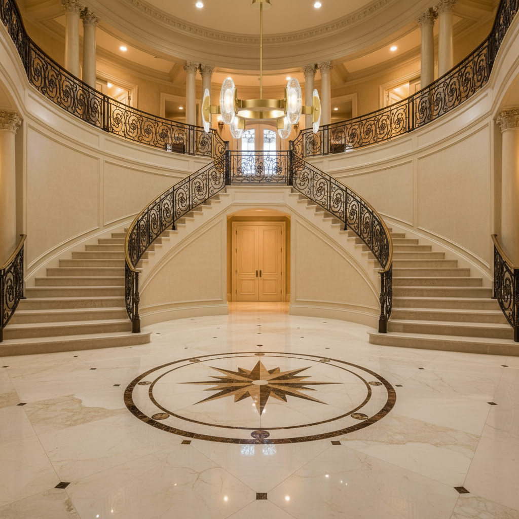 Riviko Veridian Radiance Round LED Chandelier - grand American foyer with two-story ceiling